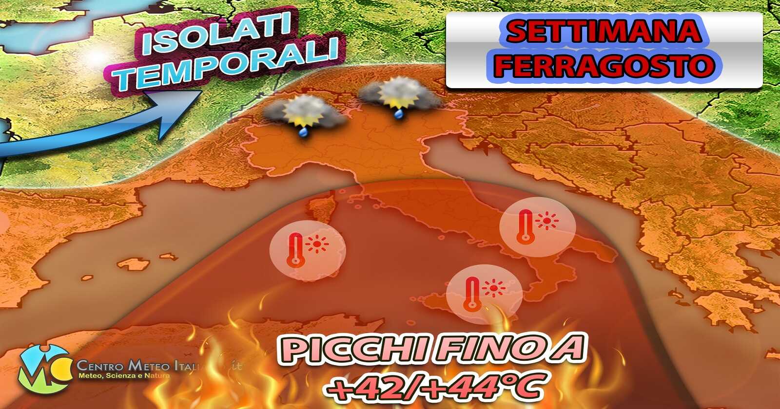 METEO - ENORME BOLLA di CALORE in arrivo nella settimana di FERRAGOSTO con TEMPERATURE oltre +40°C