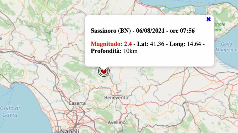 Terremoto in Campania oggi, venerdì 6 agosto 2021, scossa M 2.4 in provincia di Benevento – Dati INGV