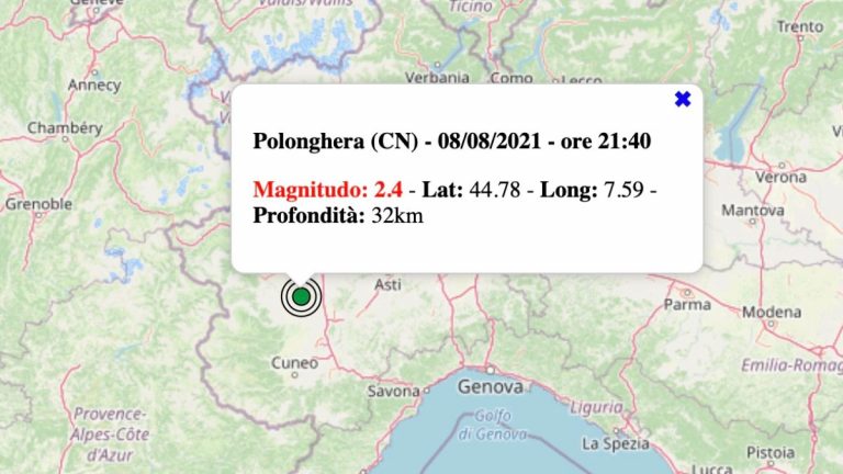 Terremoto in Piemonte oggi, domenica 8 agosto 2021: scossa M 2.4 in provincia di Cuneo | Dati INGV