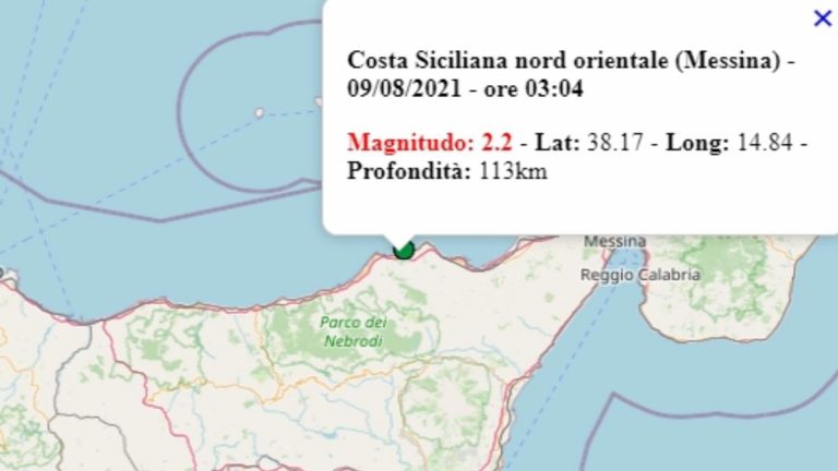 Terremoto in Sicilia oggi, lunedì 9 agosto 2021: scossa M 2.2 in provincia di Messina – Dati Ingv