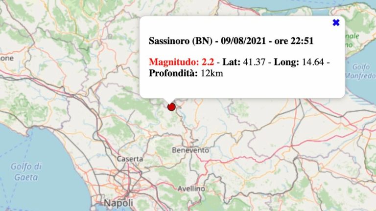 Terremoto in Campania oggi, lunedì 9 agosto 2021: scossa M 2.2 in provincia di Benevento | Dati INGV Terremoto in Campania oggi, lunedì 9 agosto 2021: scossa M 2.2 in provincia di Benevento | Dati INGV