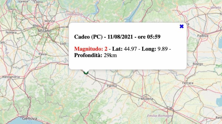 Terremoto in Emilia-Romagna oggi, mercoledì 11 agosto 2021: scossa M 2.0 in provincia di Piacenza | Dati INGV Terremoto in Emilia-Romagna oggi, mercoledì 11 agosto 2021: scossa M 2.0 in provincia di Piacenza | Dati INGV