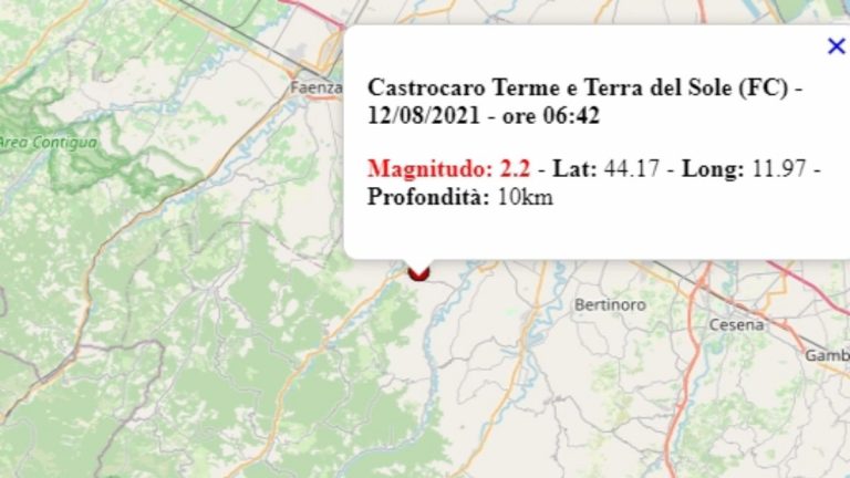 Terremoto in Emilia Romagna oggi, 12 agosto 2021: scossa M 2.2 in provincia di Forlì-Cesena | Dati Ingv