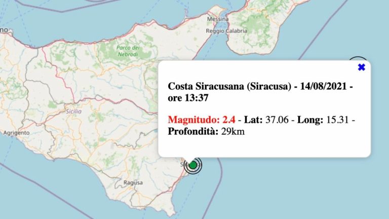 Terremoto avvertito in Sicilia oggi: scossa M 2.4 vicino Siracusa | Dati INGV