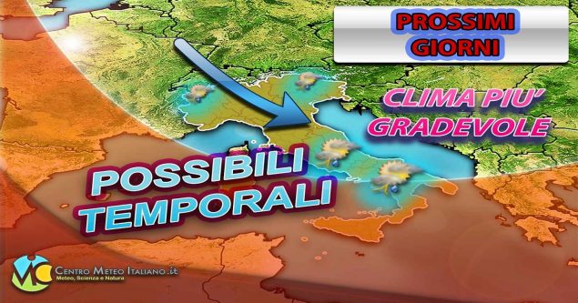 METEO - CIRCOLAZIONE DEPRESSIONARIA porterà ancora TEMPORALI, GRANDINE e CALO TERMICO, i dettagli