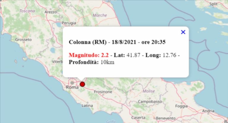 Terremoto oggi nel Lazio, 18 agosto 2021: scossa M 2.2 in provincia di Roma