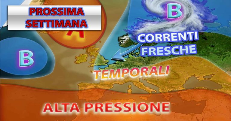 METEO – Inizio prossima settimana con TEMPORALI e CLIMA FRESCO al Nord, ancora CALDO AFRICANO al Centro-Sud