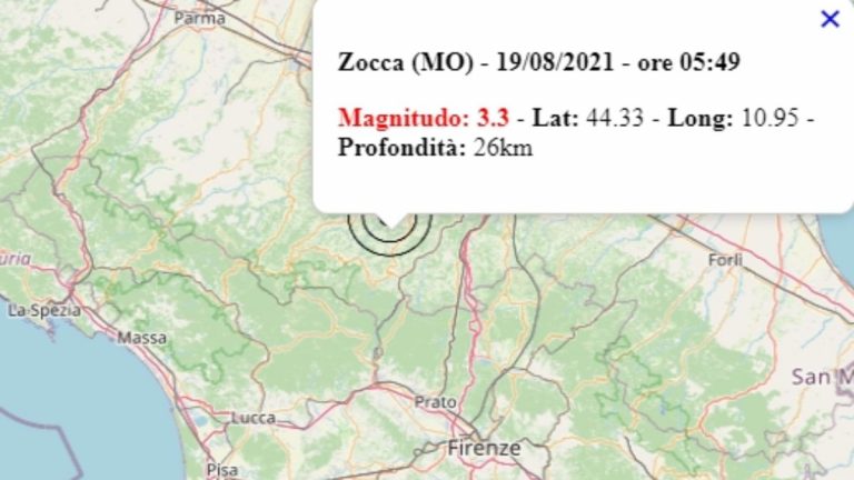 Terremoto oggi in Emilia Romagna, giovedì 19 agosto 2021, scossa di M 3.3 in provincia di Modena – Dati Ingv