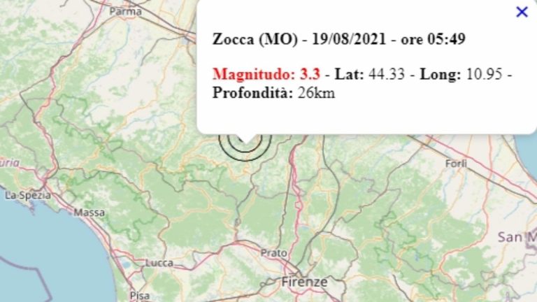 Terremoto oggi in Emilia Romagna, giovedì 19 agosto 2021, scossa di M 3.3 in provincia di Modena – Dati Ingv Terremoto oggi in Emilia Romagna, giovedì 19 agosto 2021, scossa di M 3.3 in provincia di Modena – Dati Ingv