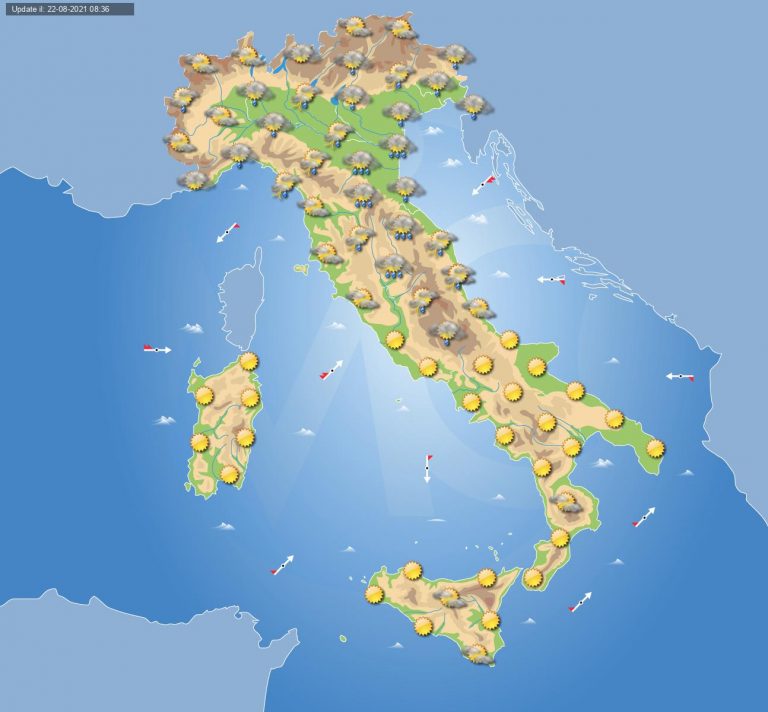 PREVISIONI METEO domani 23 agosto: forte MALTEMPO in arrivo al centro ITALIA, sole al SUD