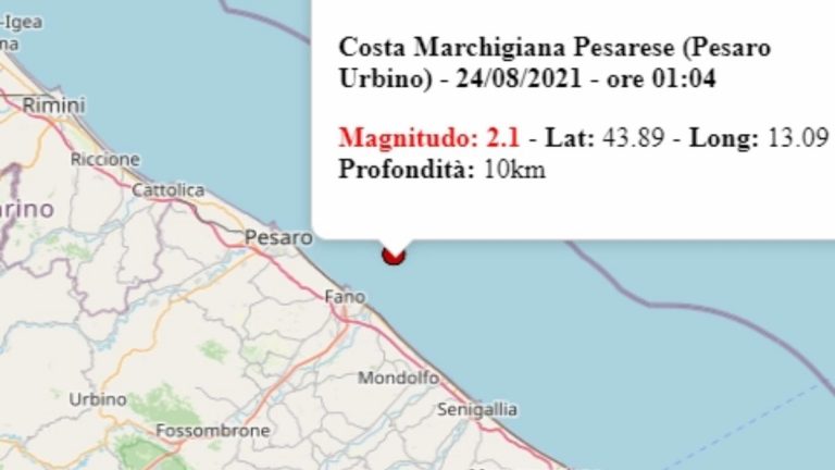 Terremoto nelle Marche oggi, martedì 24 agosto 2021, scossa M 2.1 in provincia di Pesaro-Urbino | Dati Ingv