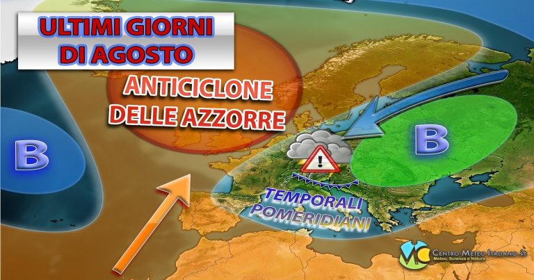 METEO ITALIA – Confermato il MALTEMPO di FINE AGOSTO, ESTATE spazzata via da una PERTURBAZIONE