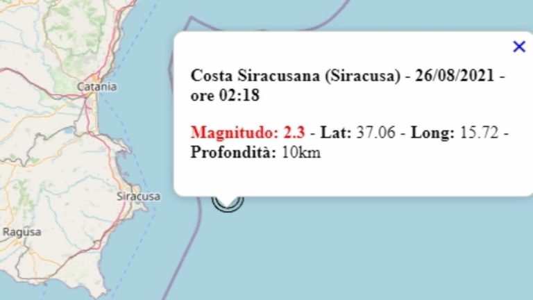 Terremoto in Sicilia oggi, 26 agosto 2021, scossa M 2.3 in provincia Siracusa | Dati Ingv Terremoto in Sicilia oggi, 26 agosto 2021, scossa M 2.3 in provincia Siracusa | Dati Ingv