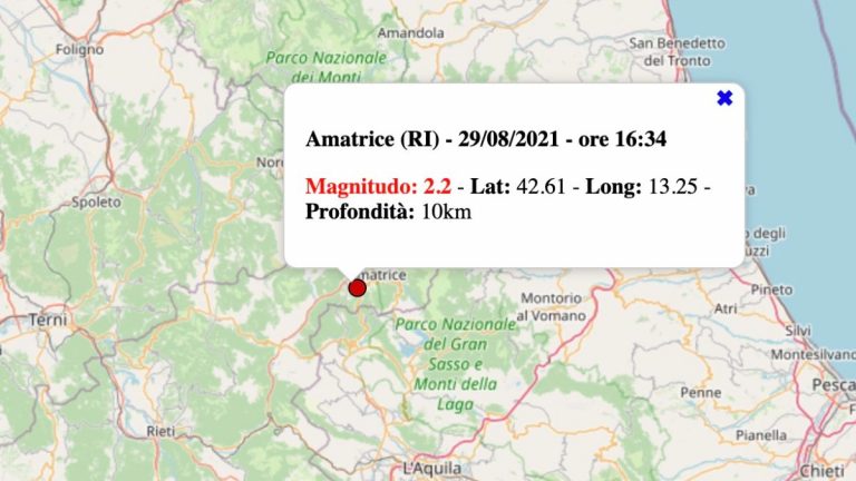 Terremoto nel Lazio oggi, domenica 29 agosto 2021: scossa M 2.2 in provincia di Rieti | Dati INGV