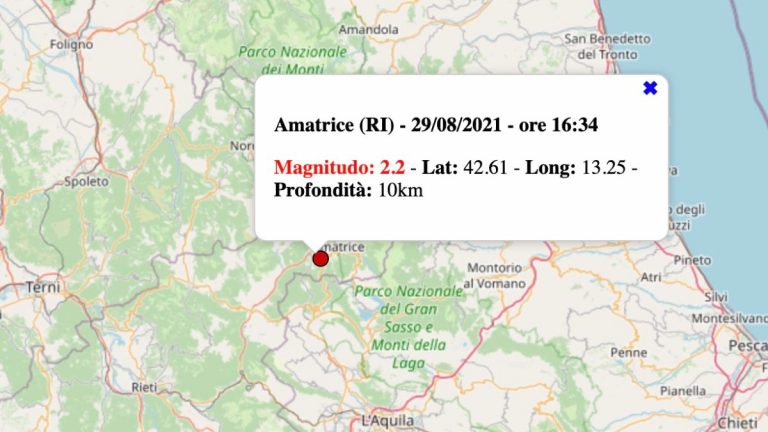 Terremoto nel Lazio oggi, domenica 29 agosto 2021: scossa M 2.2 in provincia di Rieti | Dati INGV Terremoto nel Lazio oggi, domenica 29 agosto 2021: scossa M 2.2 in provincia di Rieti | Dati INGV