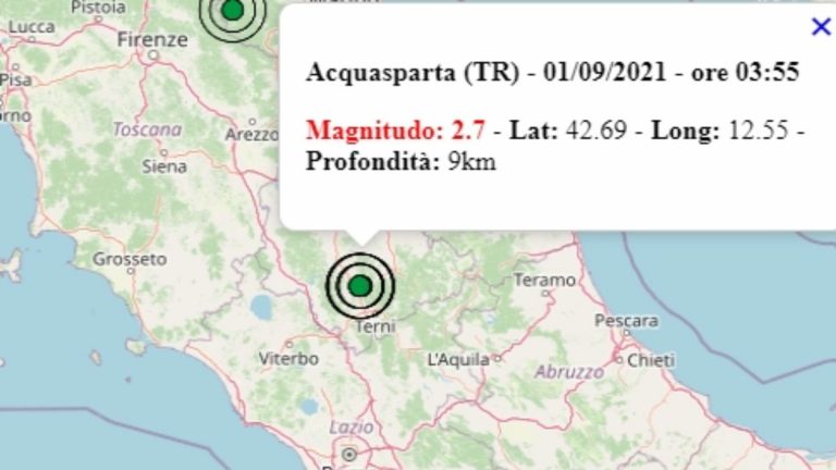 Terremoto in Umbria oggi, 1 settembre 2021: scossa M 2.7 in provincia di Terni | Dati Ingv