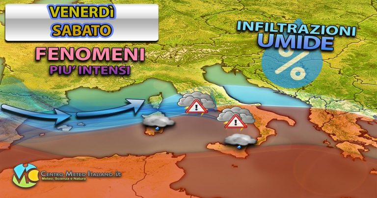 METEO ITALIA –  PIOGGE in vista per il weekend con il cedimento dell’alta pressione, ecco dove