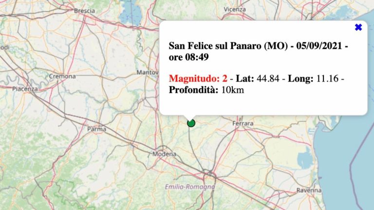 Terremoto in Emilia-Romagna oggi, domenica 5 settembre 2021: scossa M 2.0 in provincia Modena | Dati INGV Terremoto in Emilia-Romagna oggi, domenica 5 settembre 2021: scossa M 2.0 in provincia Modena | Dati INGV