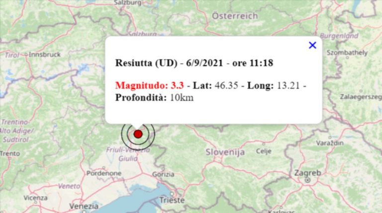 Terremoto oggi in Friuli Venezia Giulia, 6 settembre 2021: scossa M 3.3 in provincia Udine – Dati INGV