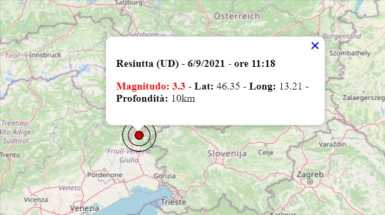 Terremoto oggi in Friuli Venezia Giulia, 6 settembre 2021: scossa M 3.3 in provincia Udine – Dati INGV Terremoto oggi in Friuli Venezia Giulia, 6 settembre 2021: scossa M 3.3 in provincia Udine – Dati INGV