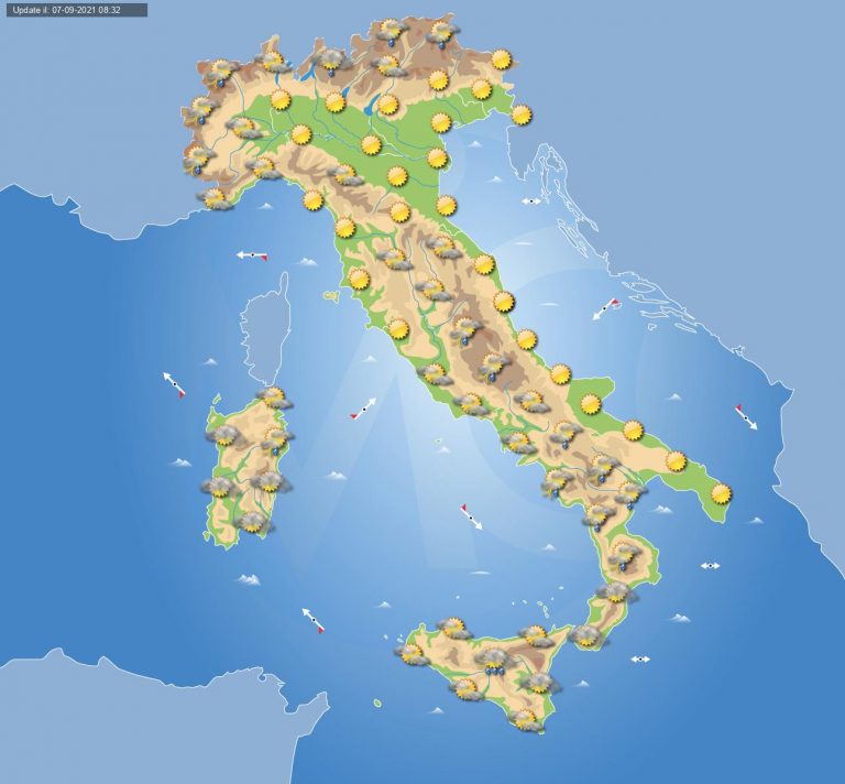 PREVISIONI METEO domani 8 settembre: tra nuvole e sole in ITALIA ma non mancheranno acquazzoni sparsi