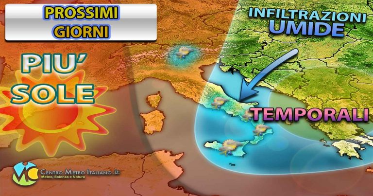 METEO – SEGNALI di CEDIMENTO dell’ALTA PRESSIONE, MALTEMPO sempre più DIFFUSO, ecco quando e dove