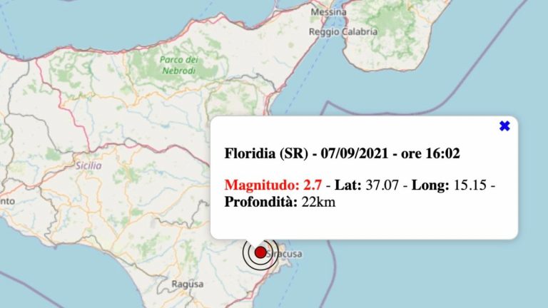 Terremoto in Sicilia oggi, martedì 7 settembre 2021: scossa M 2.7 in provincia di Siracusa | Dati INGV