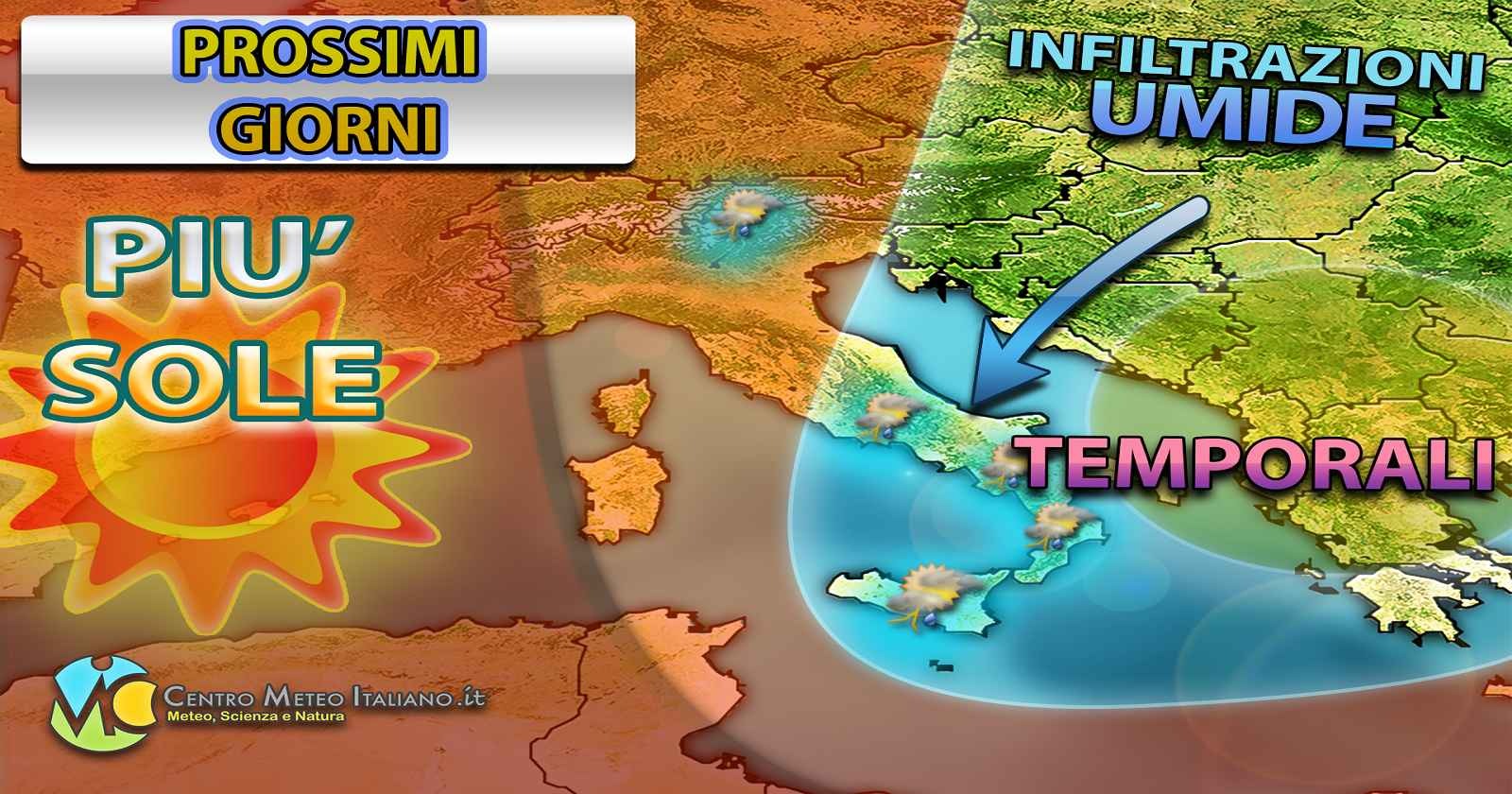 Piogge e temporali sparsi nei prossimi giorni, previsioni meteo