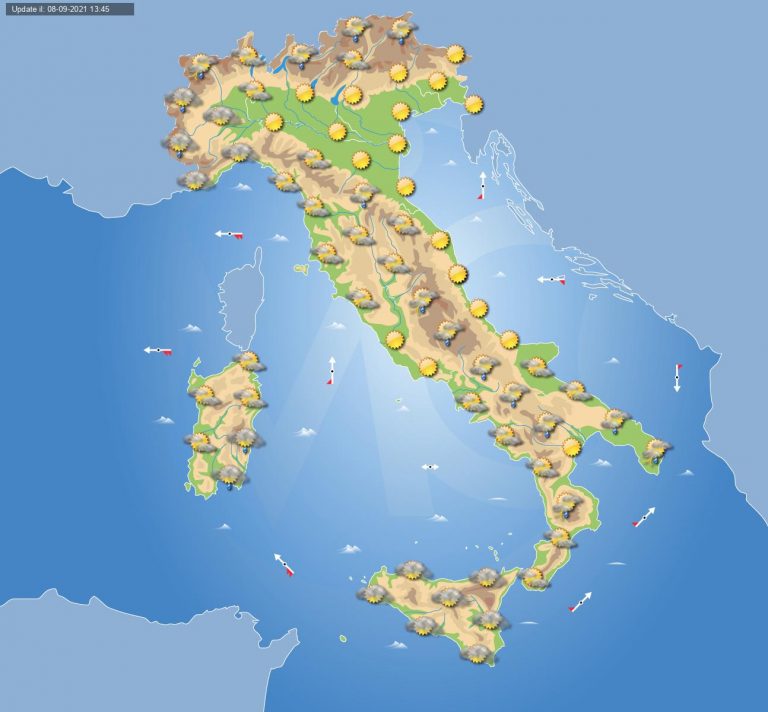 PREVISIONI METEO domani 9 settembre: tempo stabile in ITALIA ma non mancheranno acquazzoni e temporali su alcune regioni