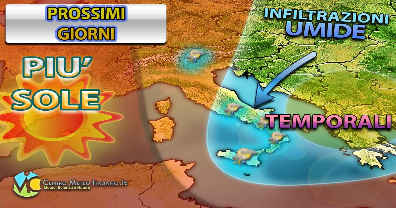 Piogge e temporali sparsi nei prossimi giorni, previsioni meteo