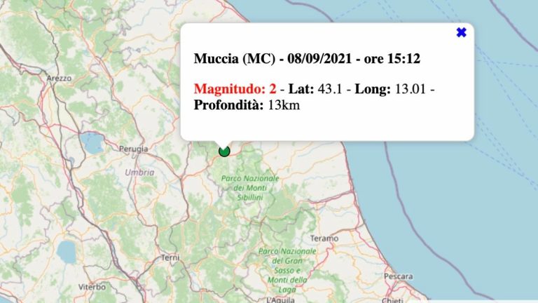 Terremoto nelle Marche oggi, mercoledì 8 settembre 2021: scossa M 2.3 in provincia di Macerata | Dati INGV Terremoto nelle Marche oggi, mercoledì 8 settembre 2021: scossa M 2.3 in provincia di Macerata | Dati INGV