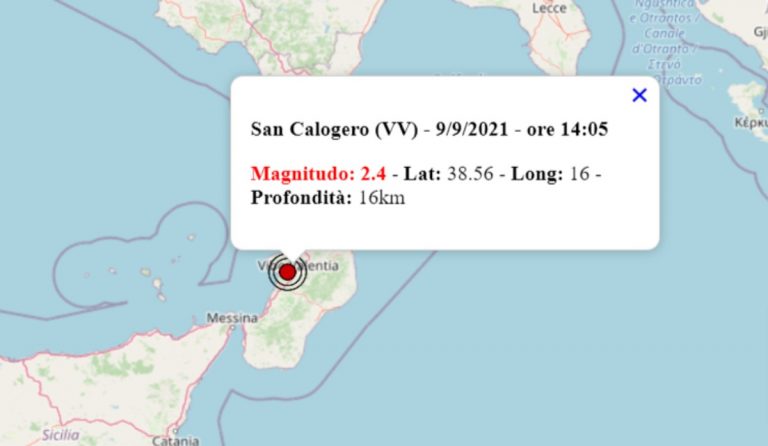 Terremoto oggi in Calabria, 9 settembre 2021: scossa M 2.4 in provincia Vibo Valentia – Dati INGV Terremoto oggi in Calabria, 9 settembre 2021: scossa M 2.4 in provincia Vibo Valentia – Dati INGV
