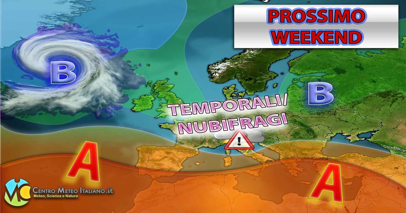 METEO - IMPULSO PERTURBATO nel WEEKEND con forte MALTEMPO e TEMPORALI in arrivo, i dettagli