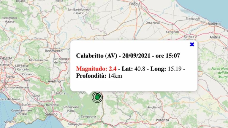 Terremoto in Campania oggi, lunedì 20 settembre 2021: scossa M 2.4 in provincia di Avellino | Dati INGV