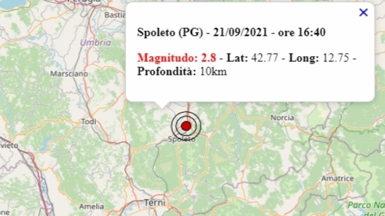 Terremoto in Umbria oggi, 21 settembre 2021, scossa M 2.8 avvertita in provincia di Perugia | Dati Ingv