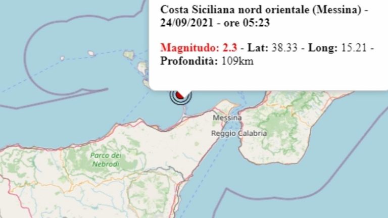 Terremoto in Sicilia oggi, venerdì 24 settembre 2021, scossa M 2.3 in provincia di Messina | Dati Ingv
