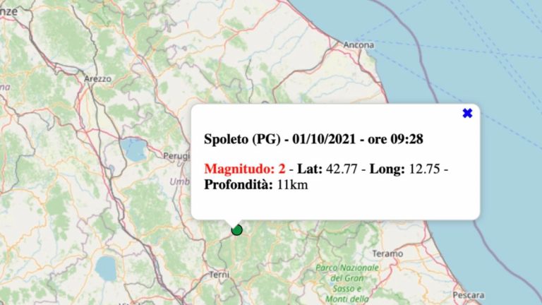 Terremoto in Umbria oggi, venerdì 1° ottobre 2021: scossa M 2.0 in provincia di Perugia | Dati INGV