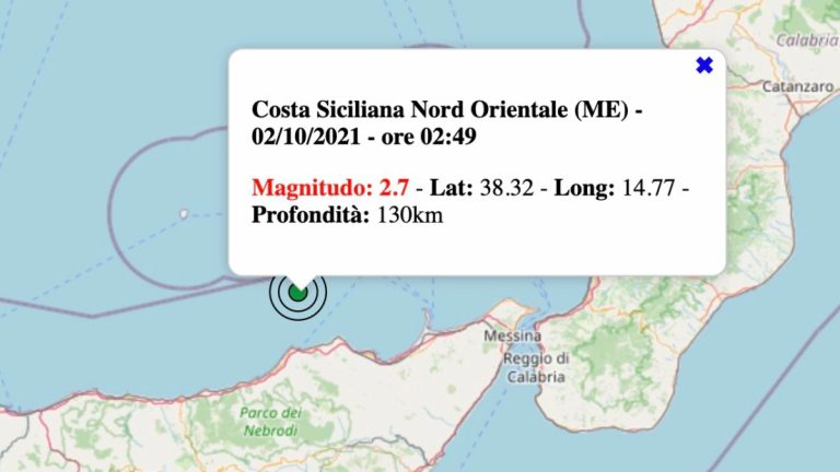Terremoto oggi, 2 ottobre 2021: scossa M 2.7 in Sicilia, provincia di Messina | Dati INGV