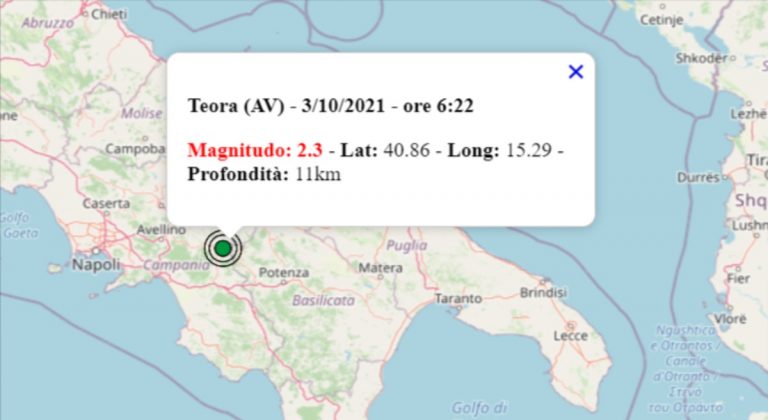 Terremoto oggi in Campania, 3 ottobre 2021: scossa M 2.3 in provincia di Avellino – Dati INGV Terremoto oggi in Campania, 3 ottobre 2021: scossa M 2.3 in provincia di Avellino – Dati INGV