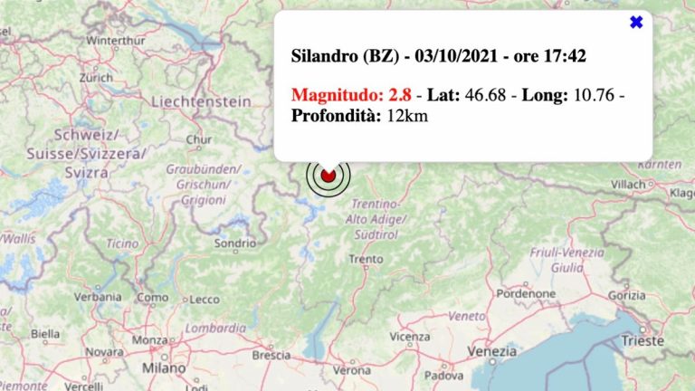 Terremoto in Trentino-Alto Adige oggi, domenica 3 ottobre 2021: scossa M 2.8 in provincia Bolzano | Dati INGV Terremoto in Trentino-Alto Adige oggi, domenica 3 ottobre 2021: scossa M 2.8 in provincia Bolzano | Dati INGV