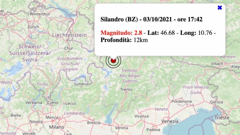 Terremoto in Trentino-Alto Adige oggi, domenica 3 ottobre 2021: scossa M 2.8 in provincia Bolzano | Dati INGV