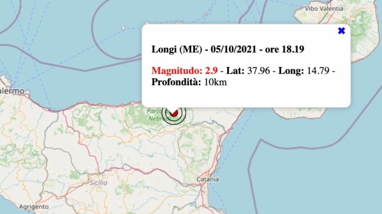 Terremoto in Sicilia oggi, martedì 5 ottobre 2021: scossa M 2.9 in provincia di Messina – Dati INGV