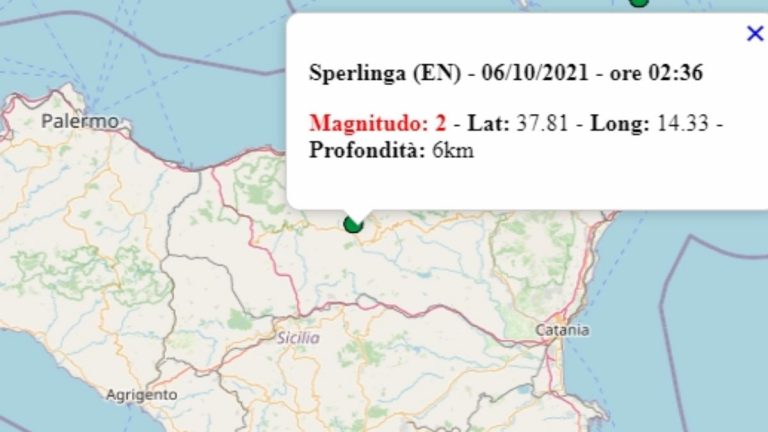 Terremoto in Sicilia oggi, mercoledì 6 ottobre 2021: scossa M 2.0 in provincia di Enna | Dati INGV