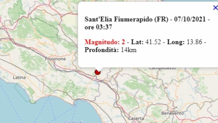 Terremoto nel Lazio oggi, 7 ottobre 2021, scossa M 2.0 in provincia di Frosinone | Dati Ingv