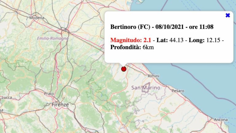 Terremoto in Emilia-Romagna oggi, venerdì 8 ottobre 2021: scossa M 2.1 in provincia di Forlì-Cesena | Dati INGV