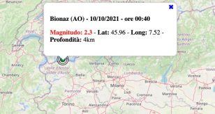 Terremoto in Valle d'Aosta oggi, domenica 10 ottobre 2021: scossa M 2.3
