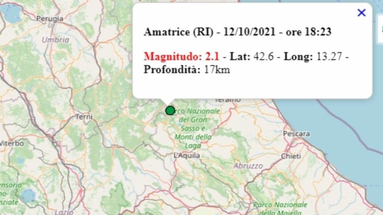 Terremoto nel Lazio oggi, 12 ottobre 2021, scossa M 2.1 in provincia di Rieti – Dati Ingv