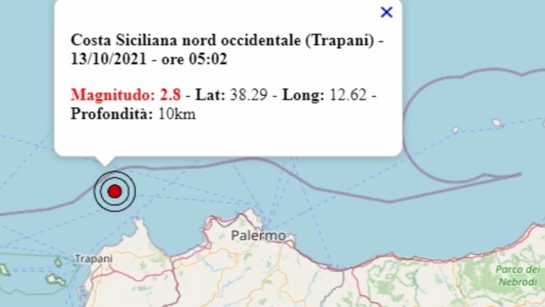Terremoto in Sicilia oggi, 13 ottobre 2021: scossa M 2.8 in provincia di Trapani | Dati Ingv