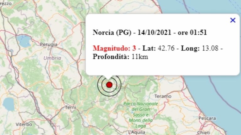 Terremoto in Umbria oggi, 14 ottobre 2021: scossa M 3.0 avvertita a Norcia, in provincia Perugia | Dati Ingv