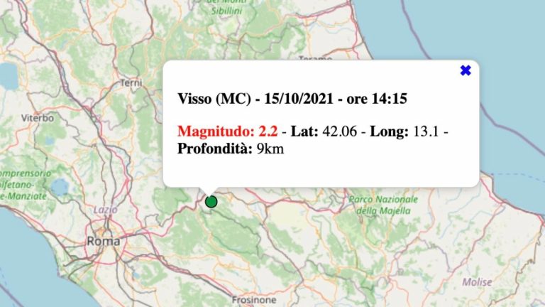 Terremoto nelle Marche oggi, venerdì 17 ottobre 2021: scossa M 2.2 in provincia di Macerata | Dati INGV